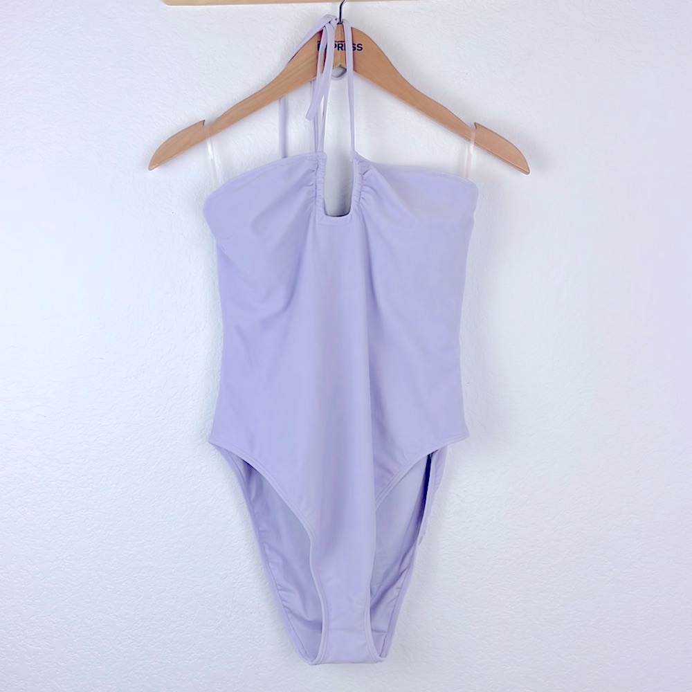 Forever 21 Swimsuit Womens Size XL One Piece Bandeau V Wire Neck Purple Preowned